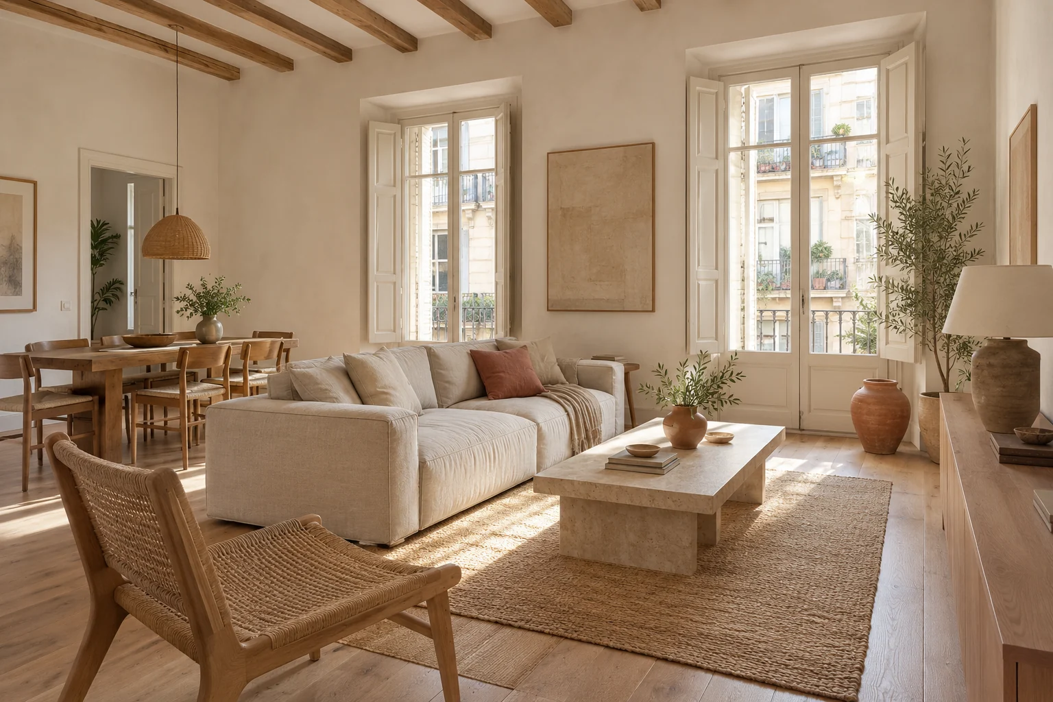 Salón con luz natural y una distribución abierta